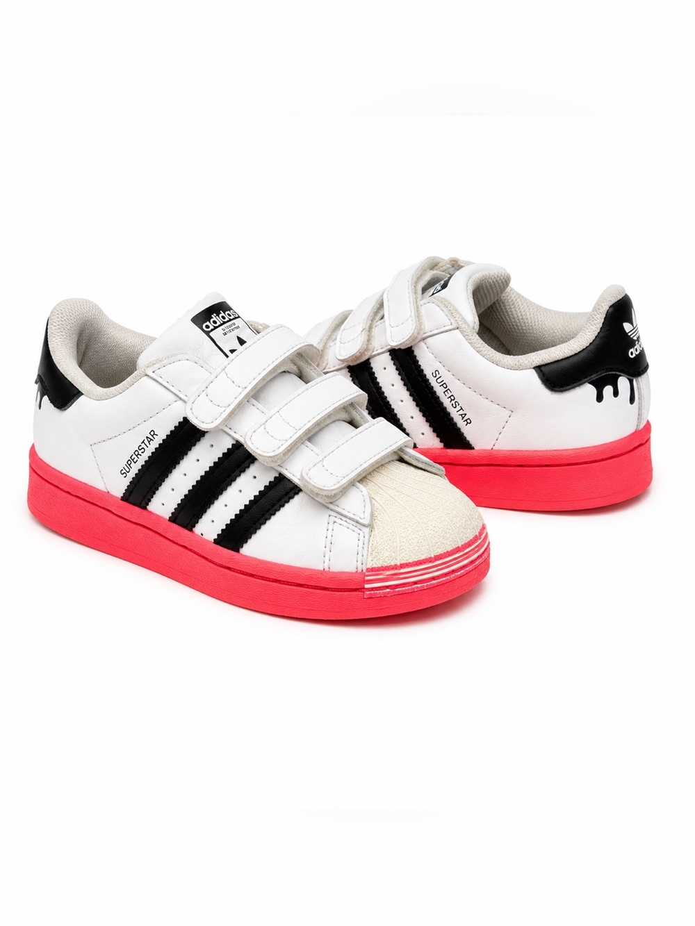 adidas Kids' Superstar Velcro Sneakers in White + Pink Size 1Y